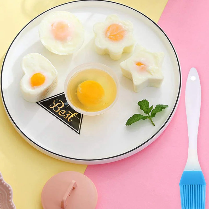 "Söt rosa äggform för pocherade ägg, inklusive cirkel, hjärta, blomma och stjärna. Praktiska och BPA-fria köksformar."