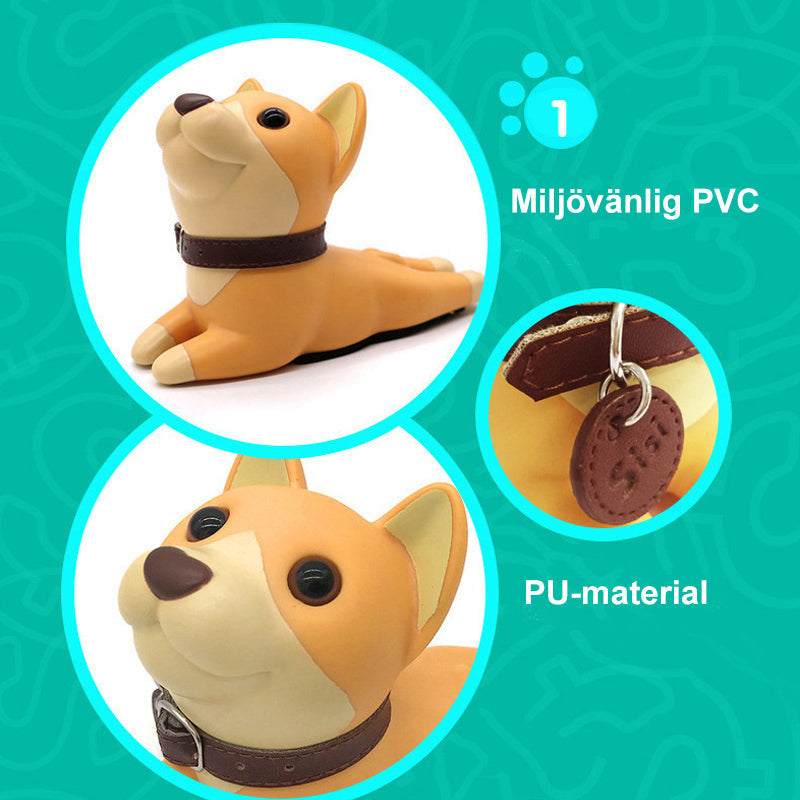 "Söt silikon dörrstopp i form av valp, säker för barn och husdjur, halkskyddad bas, färgglada mönster."