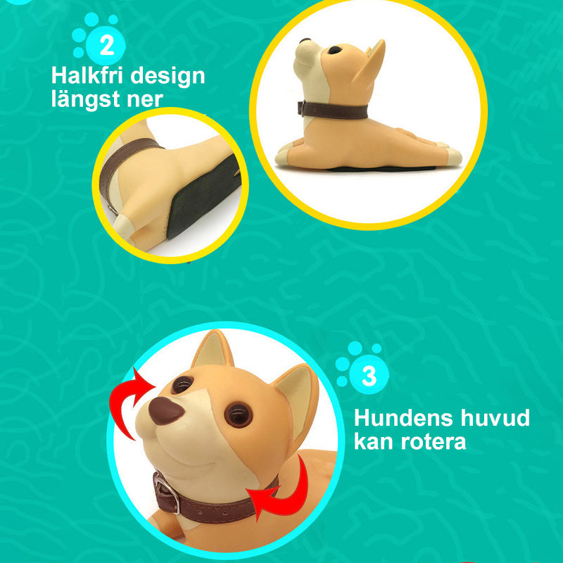 "Söt silikon dörrstopp i form av valp, säker för barn och husdjur, halkskyddad bas, färgglada mönster."