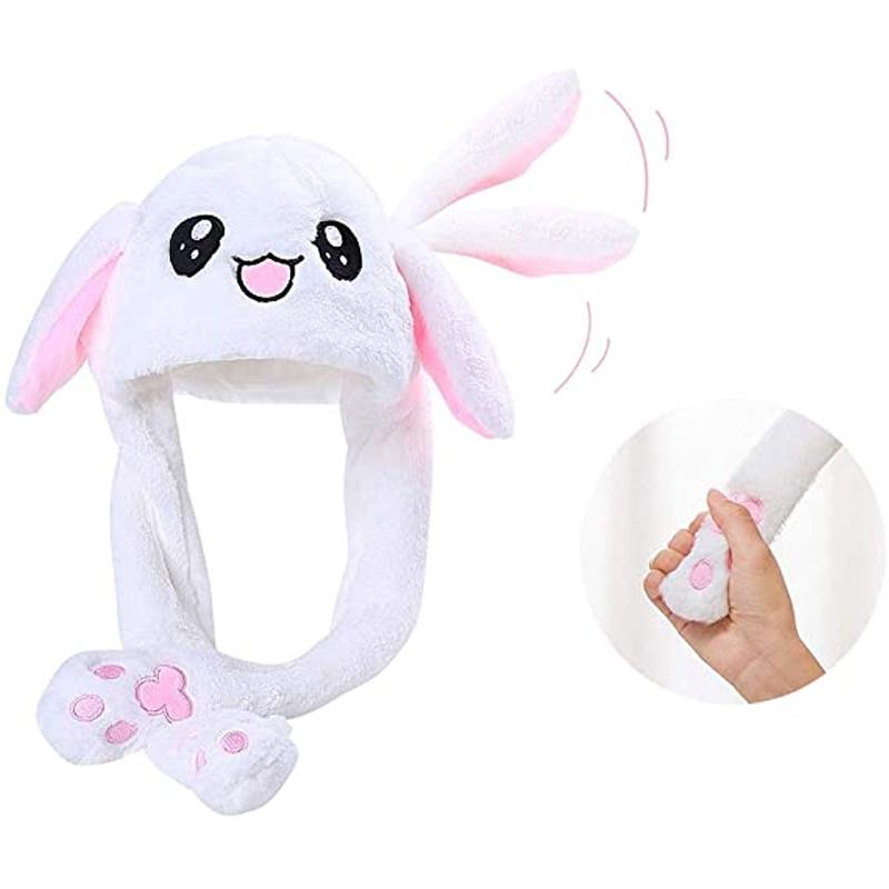 "Söt unisex plysch kaninhatt med hoppande öron, mjuk och inbjudande i olika färger för barn och vuxna."