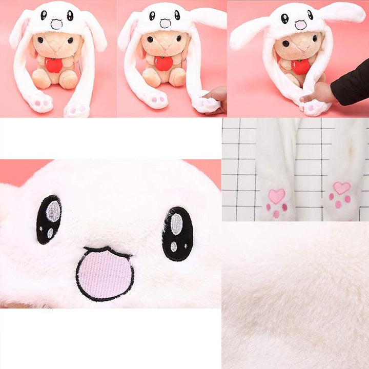 "Söt unisex plysch kaninhatt med hoppande öron, mjuk och inbjudande i olika färger för barn och vuxna."