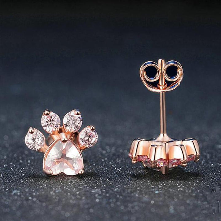 "Söta rosa guldfyllda katt tass örhängen, roséguld finish med kubisk zirconia för kvinnor, elegant och lekfull design."