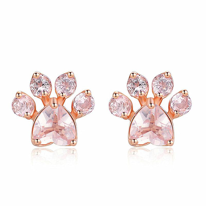 "Söta rosa guldfyllda katt tass örhängen, roséguld finish med kubisk zirconia för kvinnor, elegant och lekfull design."