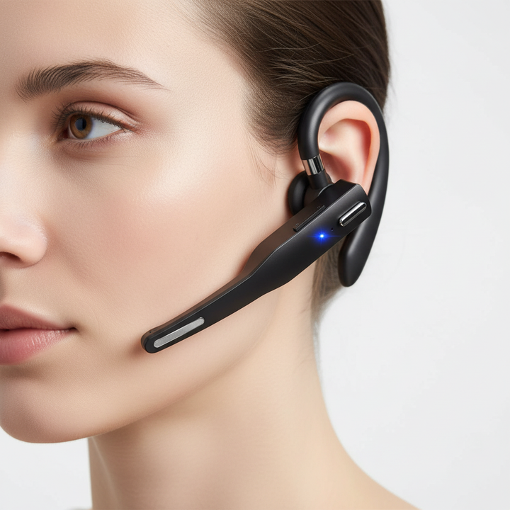 Bekväma SoundMate Bluetooth-headset för kontor och pendling. Lång batteritid, inbyggd mikrofon.