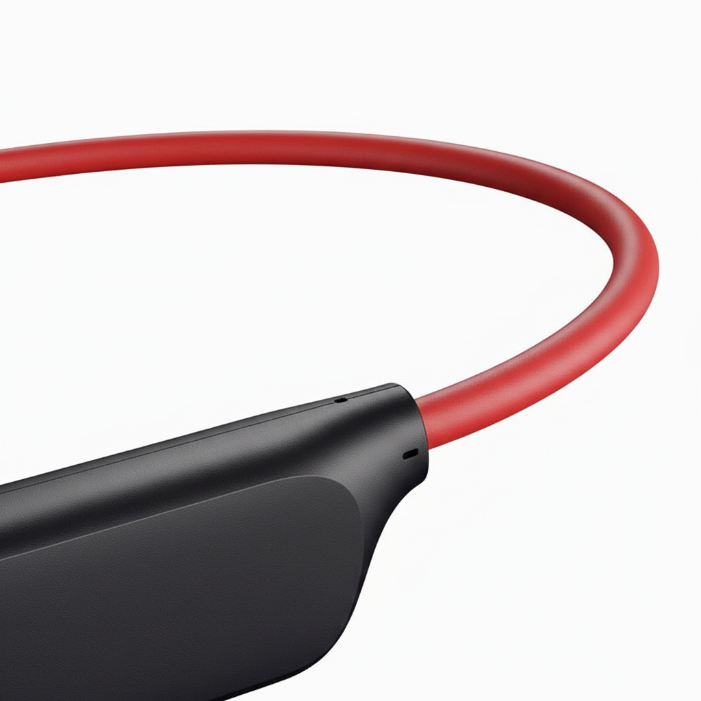 Närbild av Soundwave trådlösa benledningshörlurar, designade för komfort & att höra omgivningen. Bluetooth-ljud.