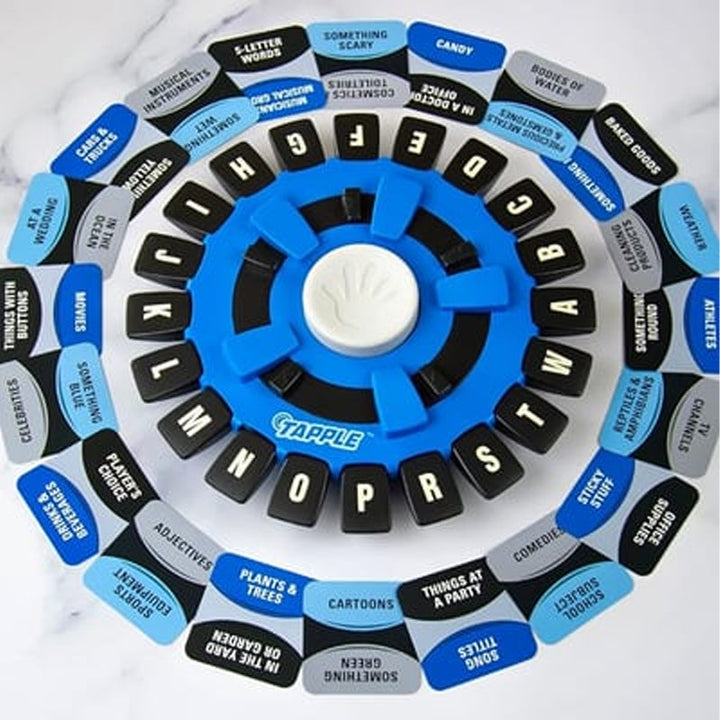 "Spännande Tapple ordspel för familjer, lättspelat och bärbart, med timer och bokstavsblockerande mekanism."