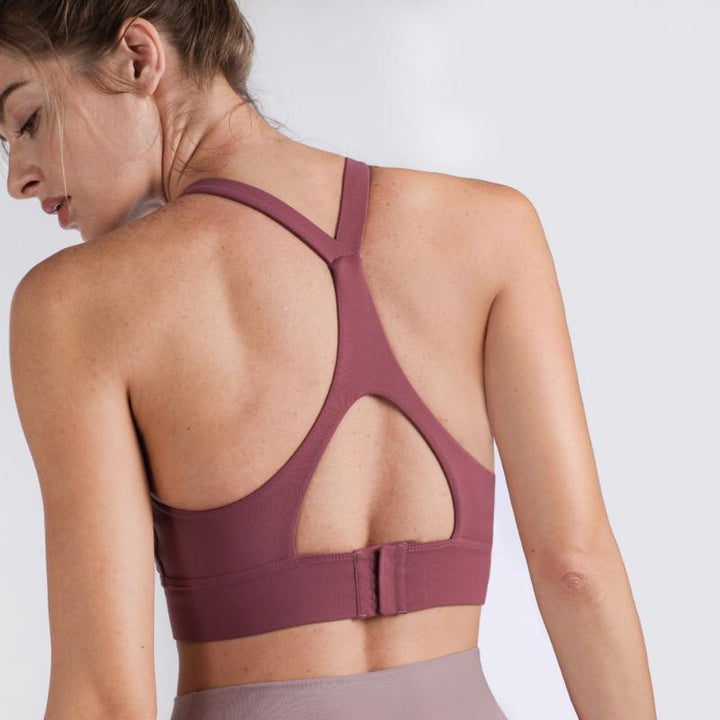 "Sport-BH för dam i svart, u-ringning för yoga och träning; elegant, bekväm och superelastisk design."