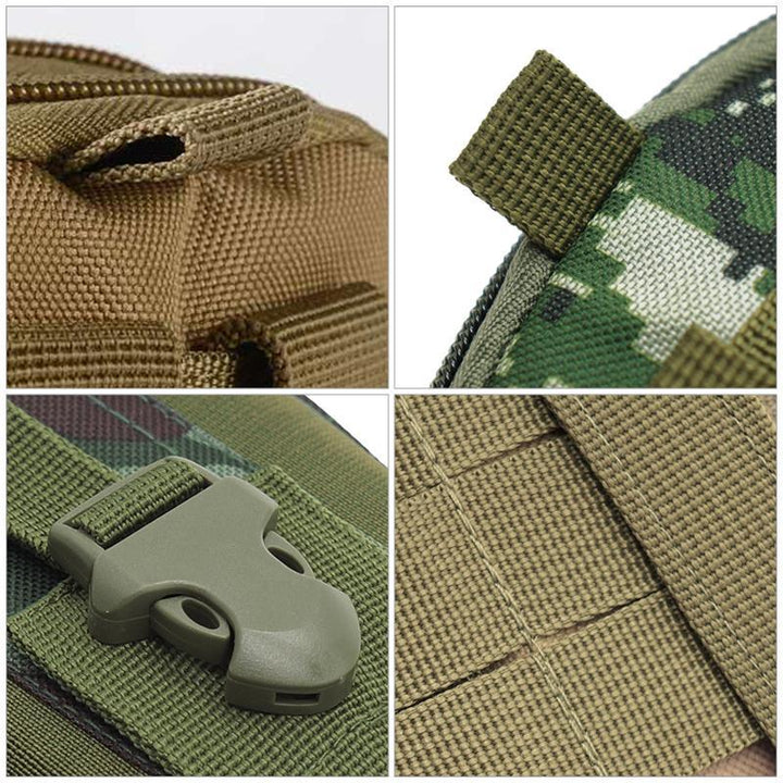 "Sportig midjeväska i slitstark nylon, två blixtlåsfickor, Molle-system, svart för utomhusaktiviteter som vandring och campin
