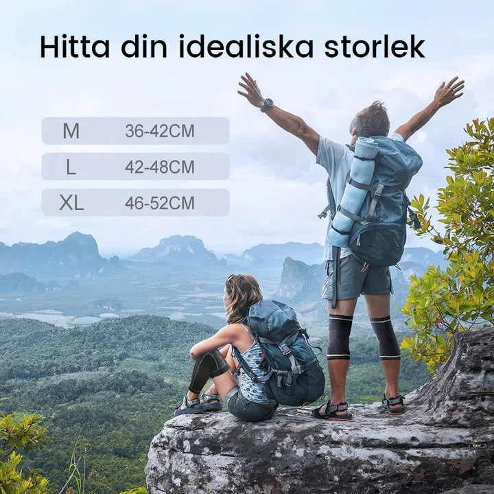 "Sportigt svart-grönt herrknäskydd med total kompression, idealiskt för stöd och smärtlindring under träning och aktivitet."