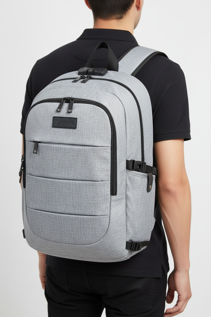 Multifunktionell stöldsäker ryggsäck med USB, perfekt som laptopväska för pendling och resor.