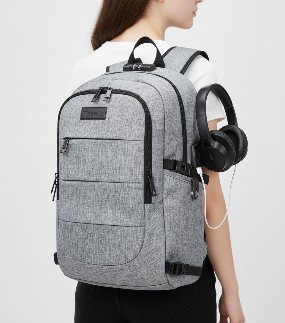 Bekväm unisex ryggsäck med laptopfack, stöldskydd och USB för daglig användning.