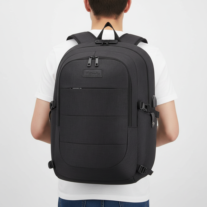 Robust laptopväska för skola/kontor, stöldsäker design med USB-laddningsfunktion.