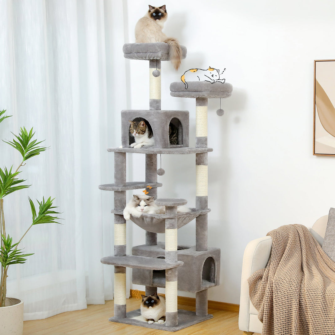Klösmöbel i robust sisal och mysig plysch, designad för katters klösbehov och lek. Hållbart & funktionellt.