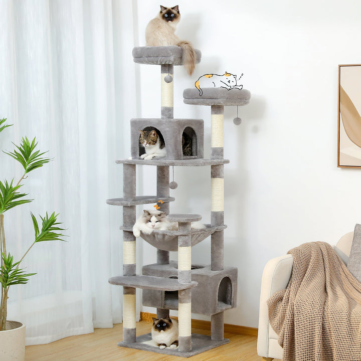 Klösmöbel i robust sisal och mysig plysch, designad för katters klösbehov och lek. Hållbart & funktionellt.