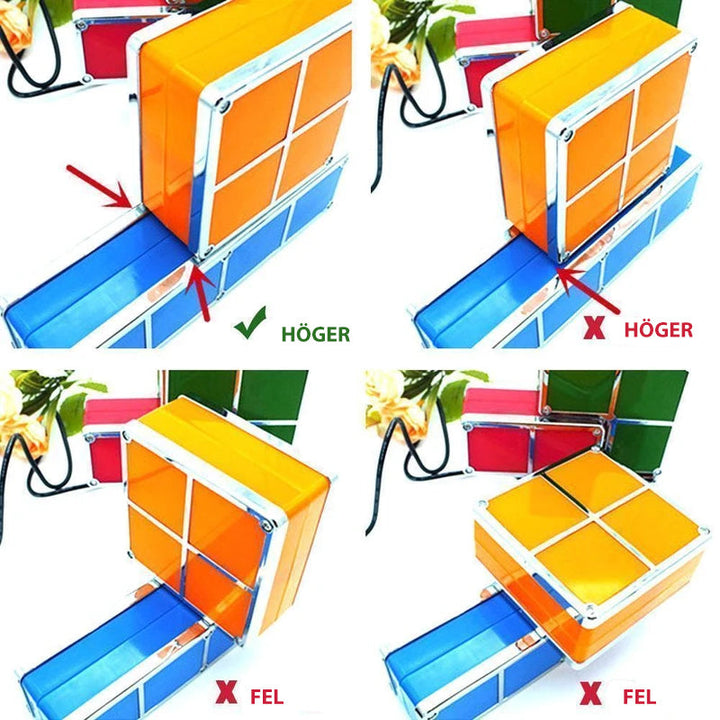 "Stapelbar LED nattlampa i 7 färger, Tetris-liknande design. Färgglada block för lekfull inredning på bord och hylla."