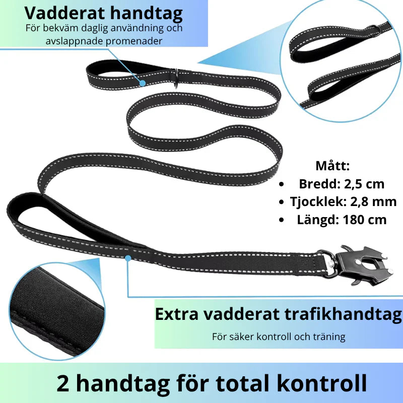 Robust hundkoppel med kraftig metallhake. Ett extra starkt & säkert tillbehör för alla hundpromenader.