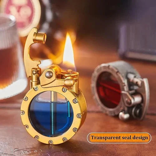 Steampunk kerosintändare, vintage trench-stil. Unik retro metalltändare, lyxig present och samlarobjekt.