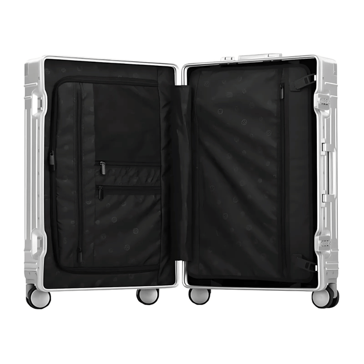 Handbagage i aluminium. Kompakt, säker & stilfull rullväska med TSA-lås för flygresor.