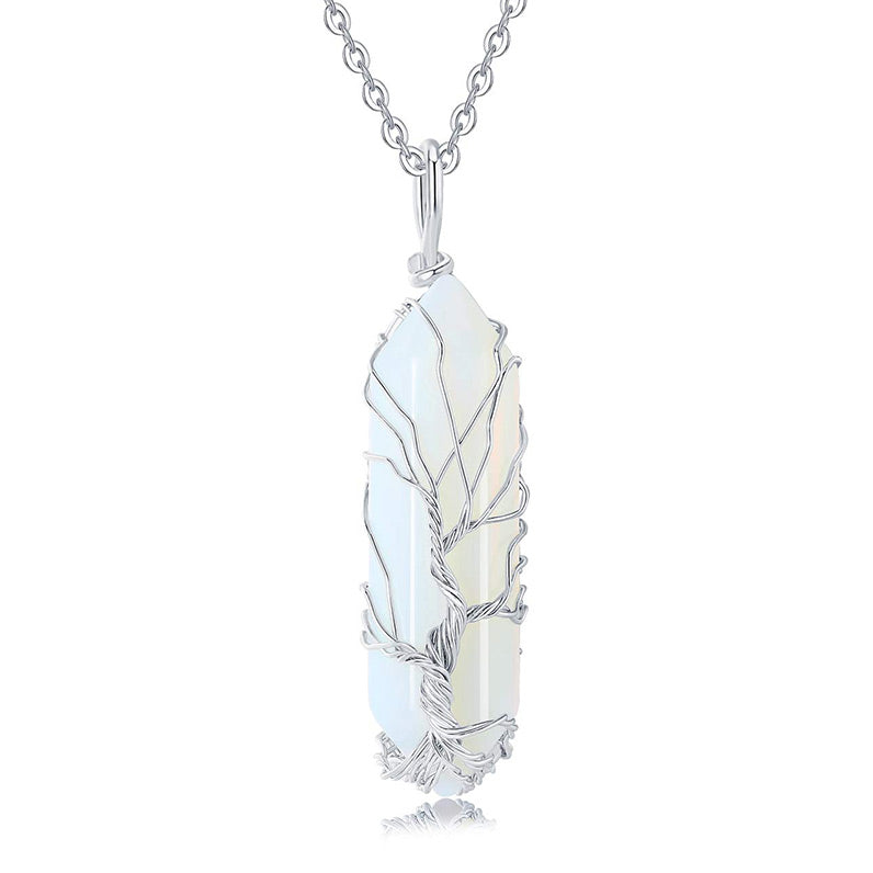 Livets träd-halsband för kvinnor med rosenkvarts. Kärleksfullt spirituellt smycke.