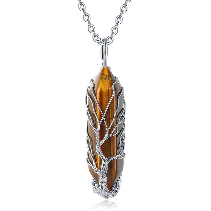 Obsidian Livets träd-halsband för kvinnor. Elegant kristallhalsband med djup.