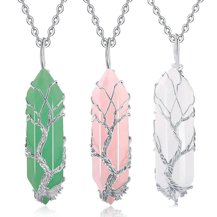 Livets träd-halsband med obsidian, en elegant touch. Spirituellt energismycke för kvinnor.