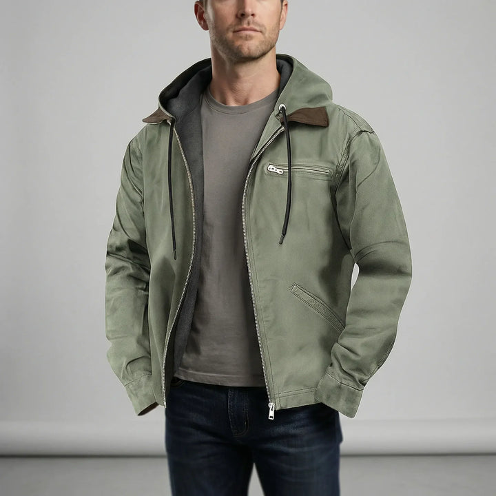 Stilren herrjacka Hayden i blått, med dragkedja fram. Perfekt för casual herrkläder, bekväm och modern.