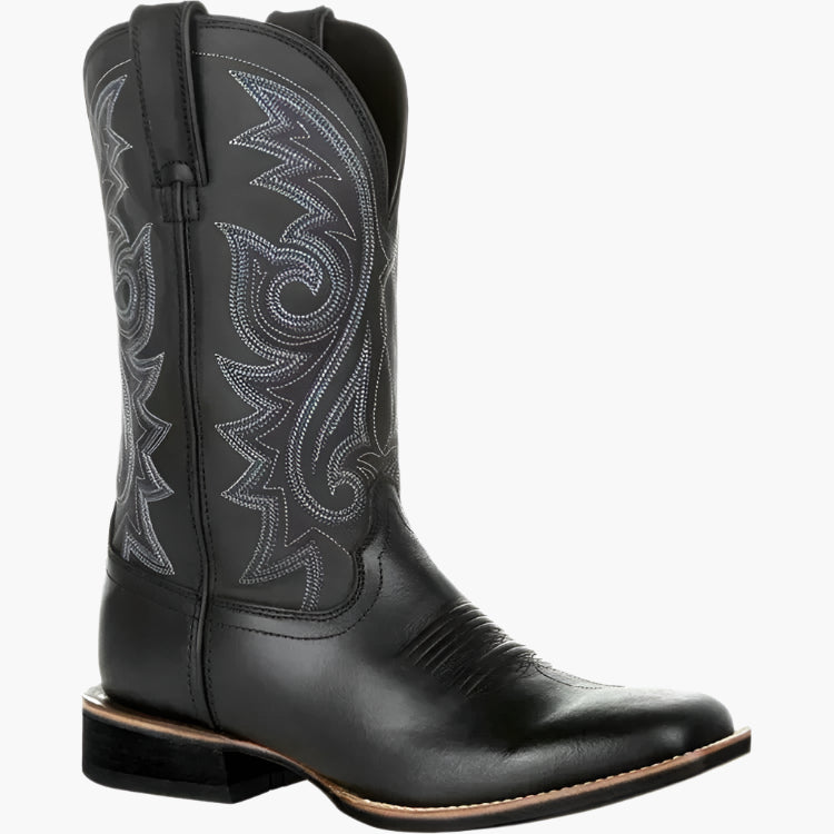Detaljbild av herr cowboyboots, visar högkvalitativt läder och autentisk western-design.