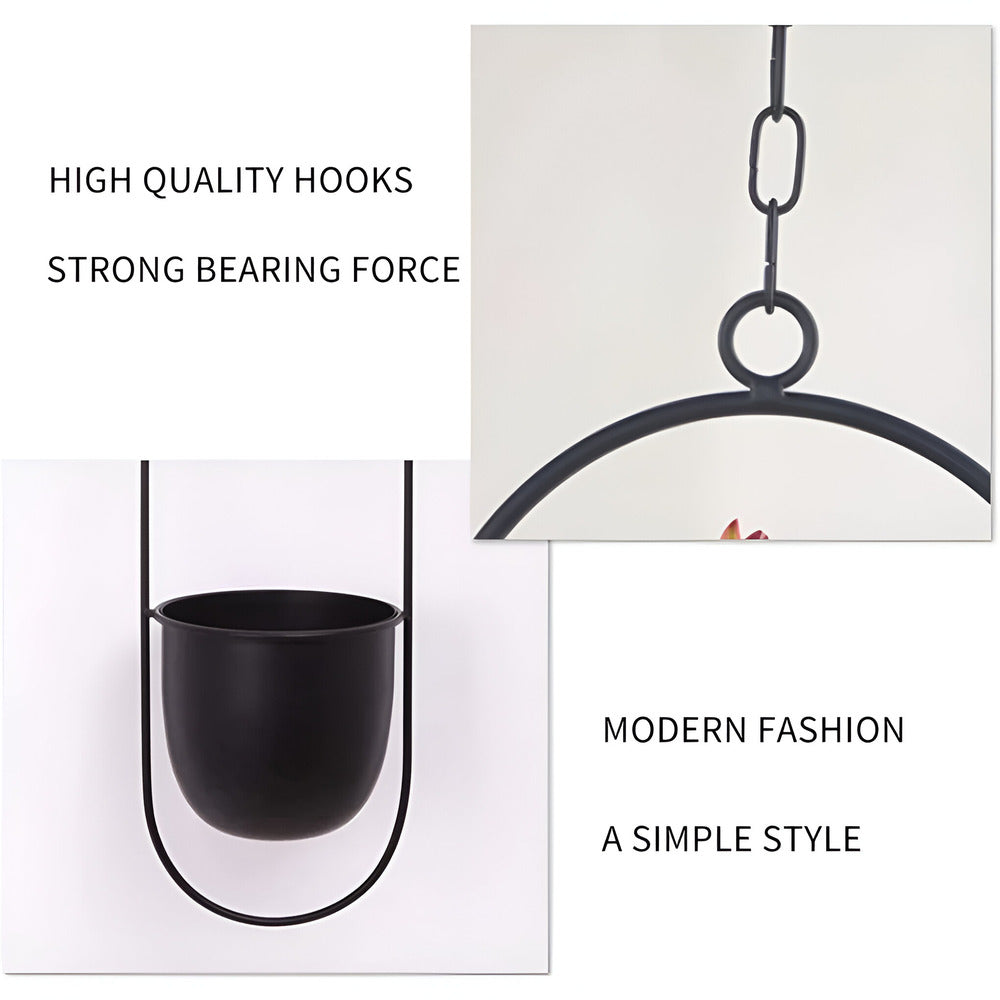 Svart minimalistisk hängande blomkruka, enkel och elegant för en modern känsla i hemmet.