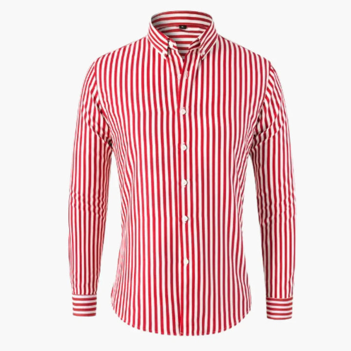 Elegant långärmad randig herrskjorta i premiumkvalitet. En tidlös modefavorit för den stilmedvetne.