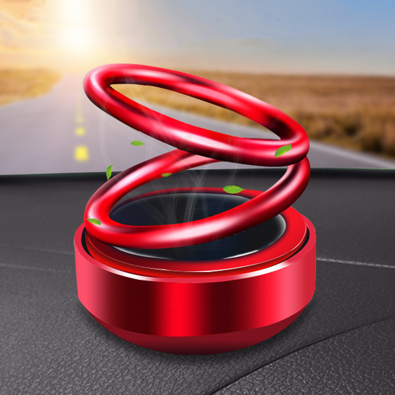 "Stilren soldriven luftrenare för bilar, kompakt och elegant design i svart, silver eller röd aluminiumlegering."