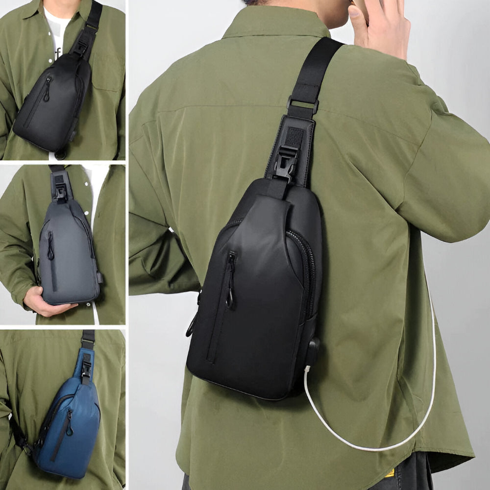 Justerbar crossbody väska för män, perfekt för vardagsbruk med smarta förvaringsfack.