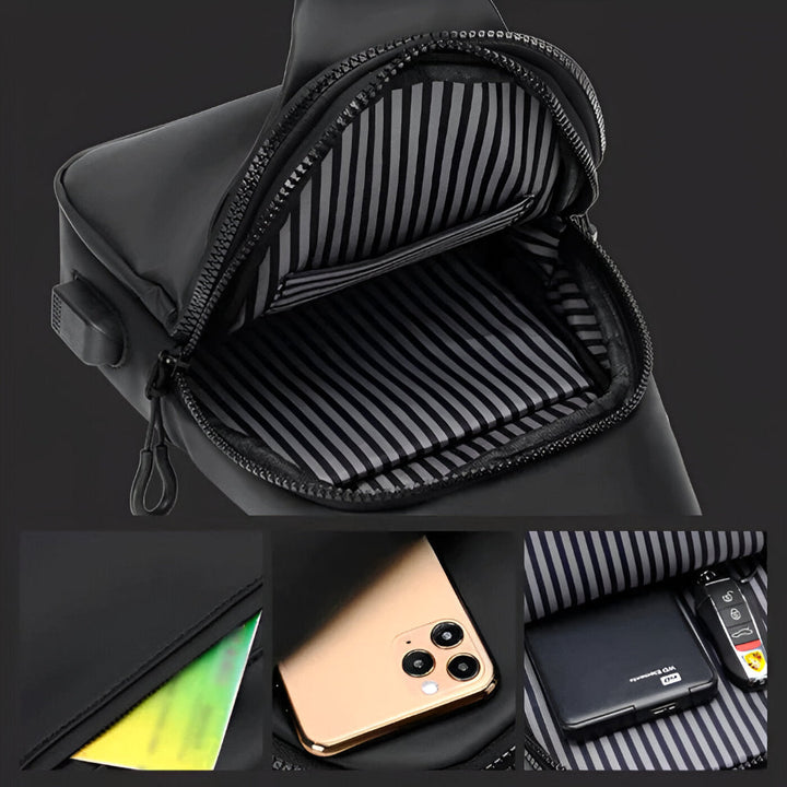 Elegant herr crossbody väska, designad för bekvämlighet och stil. Perfekt för resor och vardag.