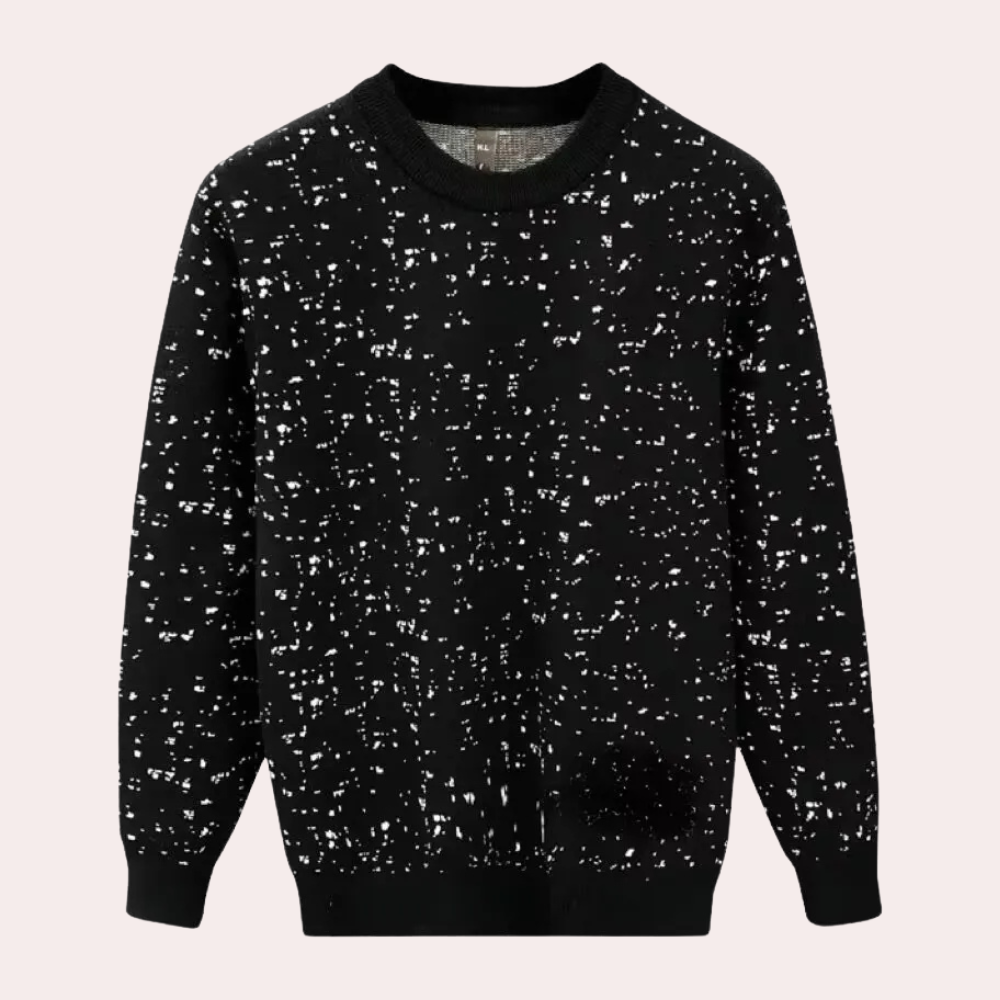 Stilren svart herrtröja i stickat material. Varm och bekväm pullover med crewneck, perfekt för höst & vinter.
