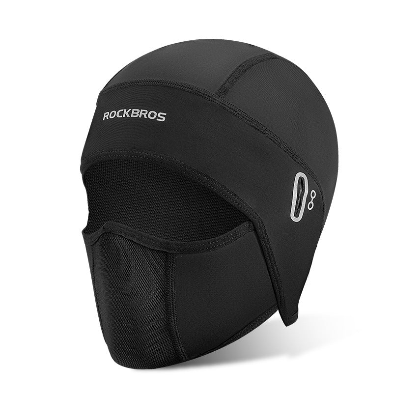 "Stilren unisex cykelmask i is silke, svart, skyddar mot vind och sol vid utomhusaktiviteter, bekväm passform."
