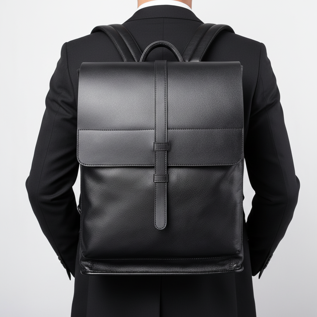 Modern unisex laptopryggsäck i läder. Funktionell och mångsidig väska perfekt för pendling och stadsliv.