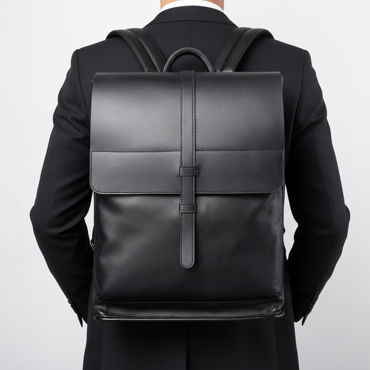 Modern unisex laptopryggsäck i läder. Funktionell och mångsidig väska perfekt för pendling och stadsliv.