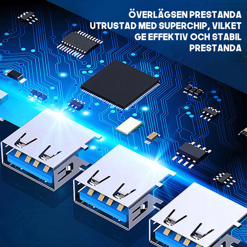 "Stilren USB Typ C HUB i silver med 4 portar för snabb anslutning och höghastighetsöverföring, kompakt och användarvänlig."
