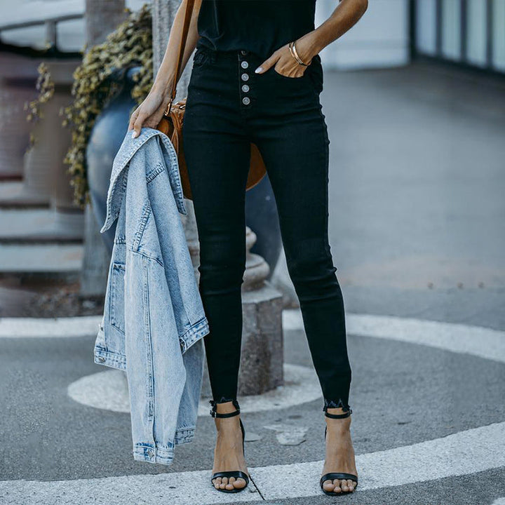 "Stilrena herr stretch-pennbyxor i bomullsblandning, slim fit, med knappar och fickor, perfekta för både vardag och fest."
