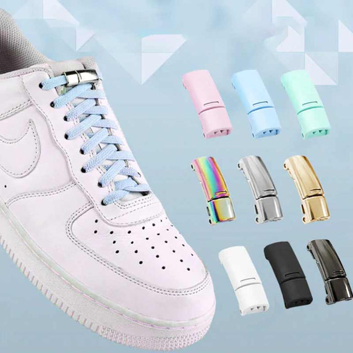 "Stilrena magnetiska skosnöresspännen för damer, enkelt snäppspänne utan knytning, perfekt för sneakers och sportskor."