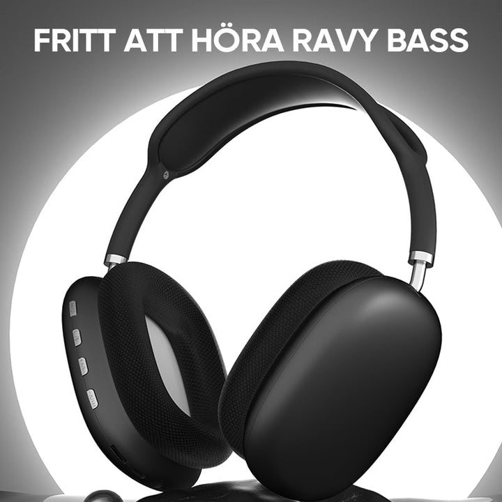"Stilrena trådlösa Bluetooth hörlurar med brusreducering och lång batteritid, perfekt för musik och resor."