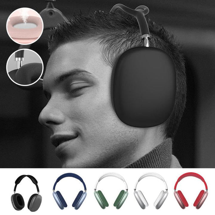 "Stilrena trådlösa Bluetooth hörlurar med brusreducering och lång batteritid, perfekt för musik och resor."