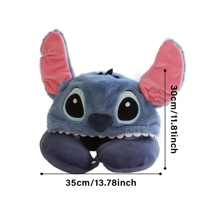 Bekväm Stitch nackkudde med huva, idealisk för reskomfort. Mjukt plyschmaterial som mjukisdjur för resa.