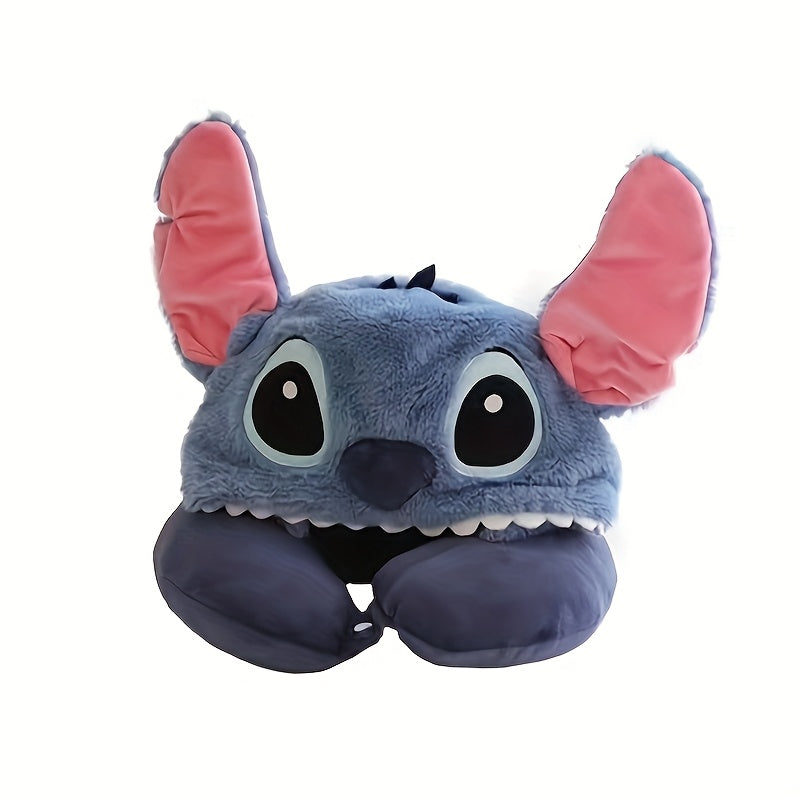 Mjuk och skön Stitch nackkudde med huva. Mysig plysch, perfekt som gåva till barn och vuxna för avkopplande resa.