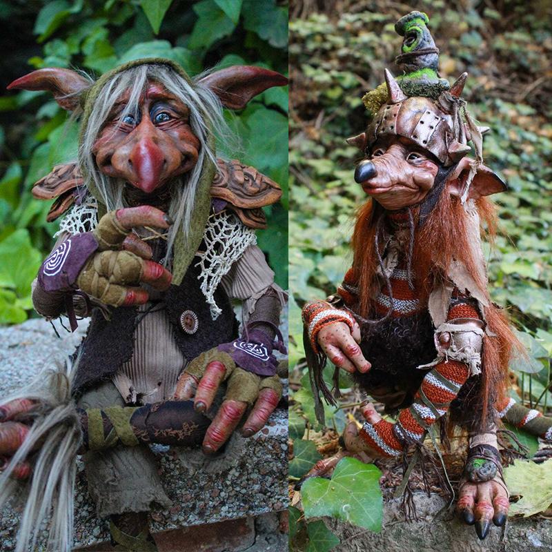 "Stor goblinfigur i harts för trädgårdsdekor, är detaljrik, handmålad och väderbeständig, perfekt för utomhusmiljöer."