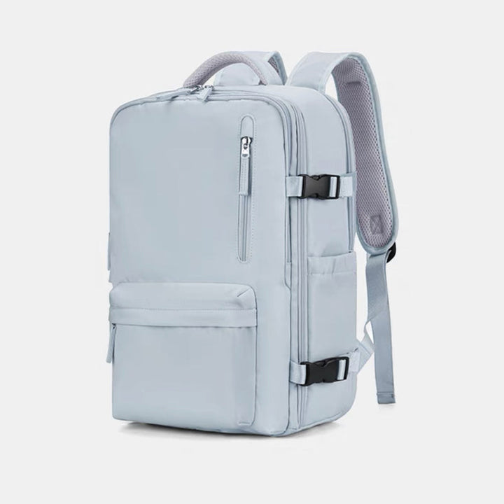 "Stor kvinnlig multifunktionell ryggsäck, vattentät och stilren med gröna, rosa och svarta nyanser, idealisk för resor."