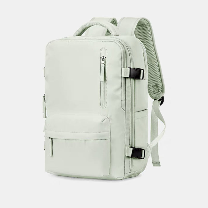 "Stor kvinnlig multifunktionell ryggsäck, vattentät och stilren med gröna, rosa och svarta nyanser, idealisk för resor."