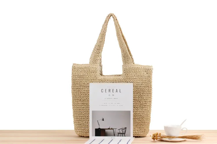 Kvinnors stora handväska, brun beige axelväska. Perfekt som casual sommar- och strandtote.