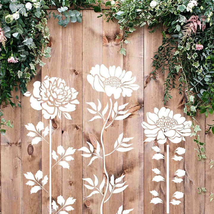"Stora återanvändbara blomsterschabloner för DIY trädgårdsdekor, skapa blommönster på väggar och staket med hållbar plast."