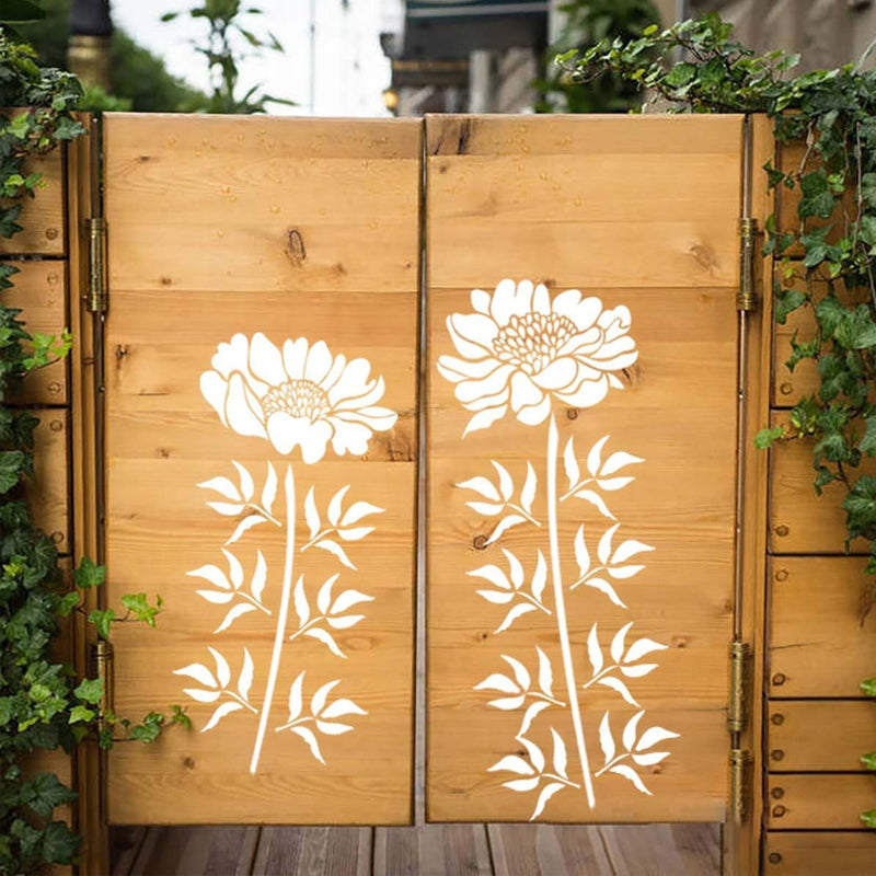 "Stora återanvändbara blomsterschabloner för DIY trädgårdsdekor, skapa blommönster på väggar och staket med hållbar plast."