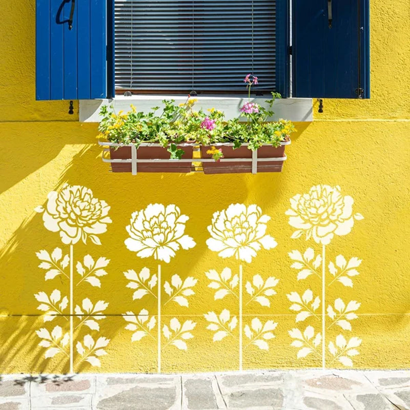 "Stora återanvändbara blomsterschabloner för DIY trädgårdsdekor, skapa blommönster på väggar och staket med hållbar plast."